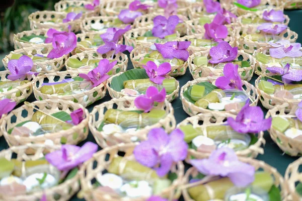 Leche Coco Arroz Pegajoso Con Postre Plátano Snack Tradicional Tailandés — Foto de Stock