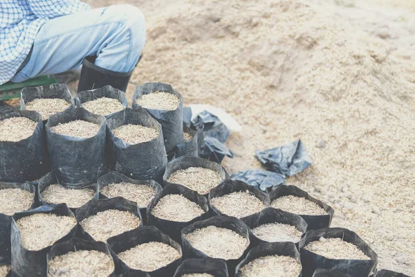 Materiais Substrato Para Planta Crescimento Solo Fertilizante Saco Plantio Para — Fotografia de Stock