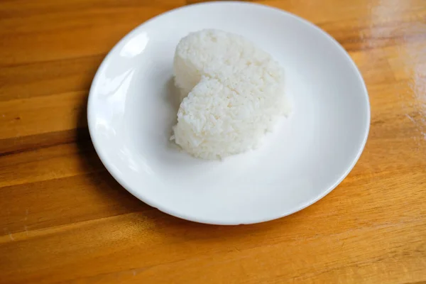Heart Shaped Steamed Rice White Plate Serving Restaurant — Stock Photo, Image