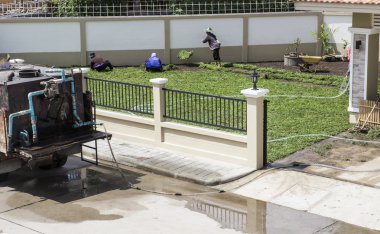 işçi dikim çim bahçesinde