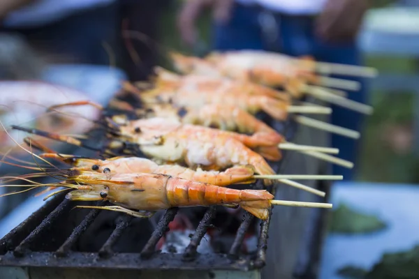 Grilled barbecue prawn skewer — Stock Photo, Image