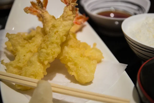 Fried prawn japanese tempura set — Stock Photo, Image