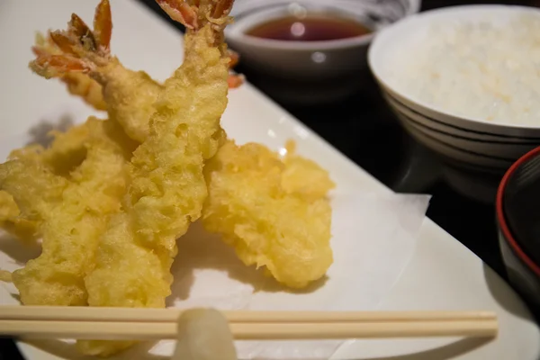 Fried prawn japanese tempura set — Stock Photo, Image