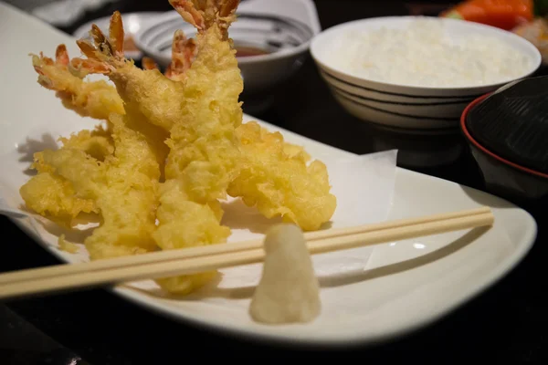 Fried prawn japanese tempura set — Stock Photo, Image