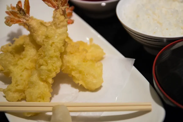 Fried prawn japanese tempura set — Stock Photo, Image