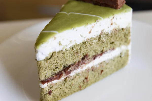 green tea cake with red bean paste layer