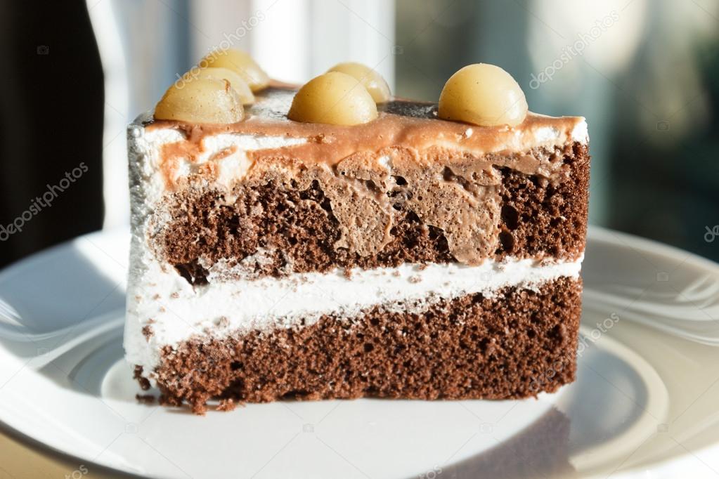 chocolate cake with Macadamia on top