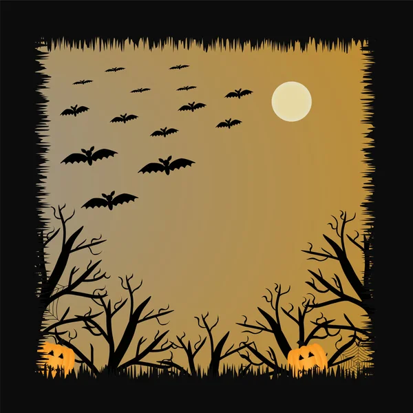 Bat, pumpkin, moon and tree for halloween concept — Stock Vector