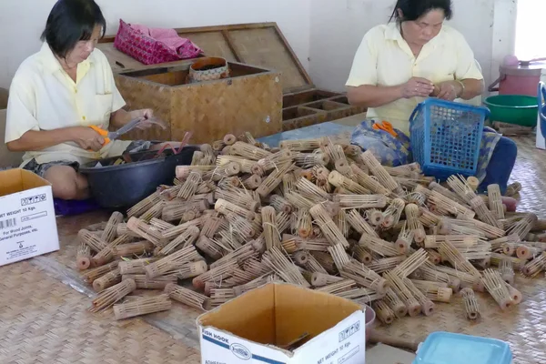 De artisan maakt thailand traditionele papieren paraplu — Stockfoto