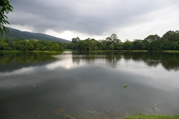 Berg und Teich im Park — Stockfoto