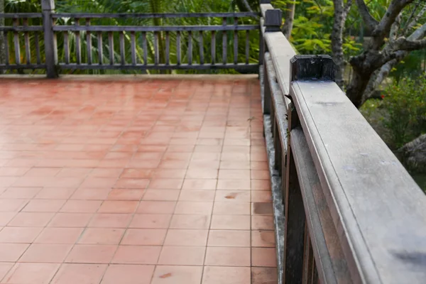 Wooden bannister of the balcony — Stock Photo, Image