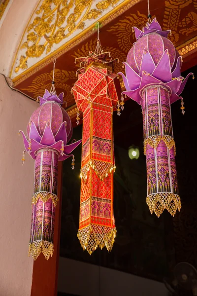 Door of the buddhism church decorating with traditional paper la — Stock Photo, Image