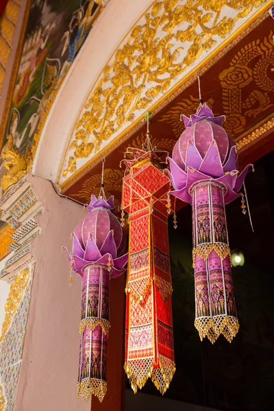 Door of the buddhism church decorating with traditional paper la — Stock Photo, Image