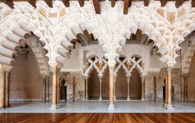 Arabic arches at Aljaferia Palace in Zaragoza, Spain clipart