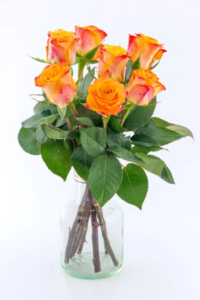 Jaune avec des roses rouges dans un vase isolé Images De Stock Libres De Droits