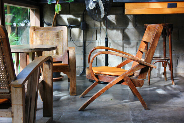 group of retro wooden chairs and table in coffee