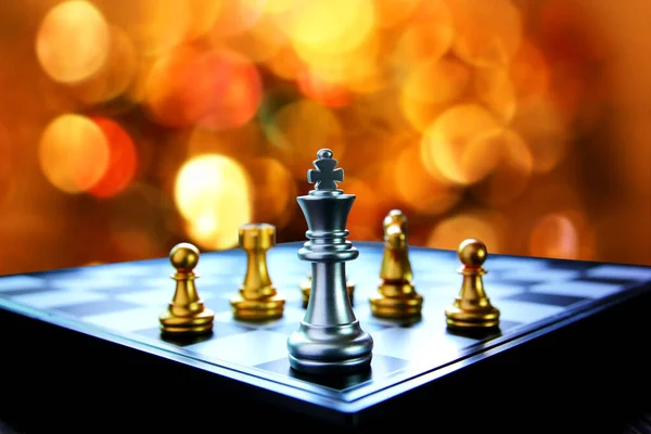 Silver King Chess Chess Board Multi Color Bokeh Pattern Abstract — Stock Photo, Image