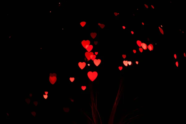 Kırmızı Kalp Şeklinde Çelenkler Siyah Arka Planda Parlar Tatil Sevgililer — Stok fotoğraf