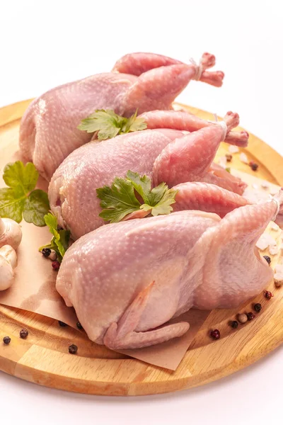 Raw Plucked Quail Isolated White Background Ecological Poultry Cooking Healthy — Stock Photo, Image