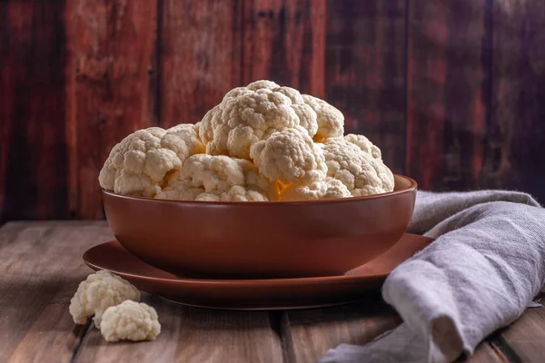 Uncooked Cauliflower Head Cabbage Cut Small Pieces Ready Cook — Stock Photo, Image