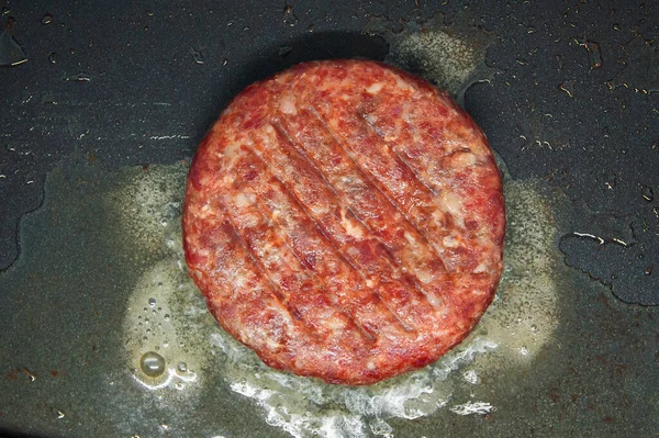 Carne Macinata Hamburger Cotti Una Padella Vista Dall Alto — Foto Stock