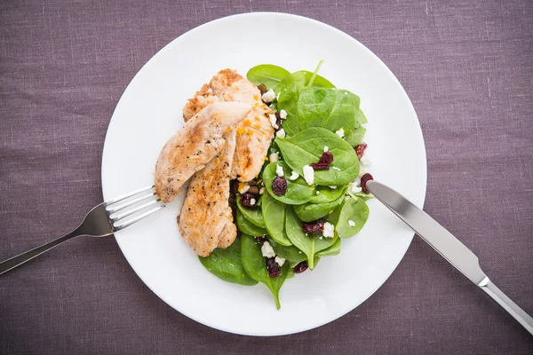 Pollo con ensalada de espinacas — Foto de Stock