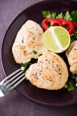 Maydanoz ve narenciye üst görünümü ile tavuk göğüsleri. Sağlıklı gıda.