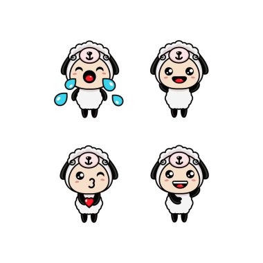 Örgü şapkalı ve rahat eldivenli komik beyaz koyun. Çocuk vektör çizimi. Çocuklar için grafik elementler. Çizgi film el çizimi tarzı. Paket, paket, tekstil tasarımı.