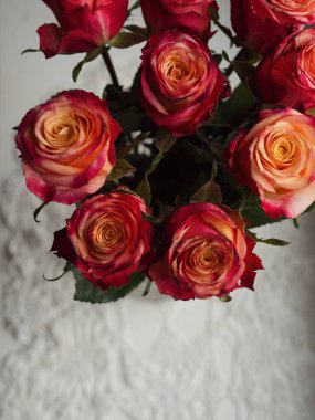 Vazoda Portakal Gülleri Beyaz Pencerede Örgü Peçetede, Dikey Yukardan Aşağı Vuruş