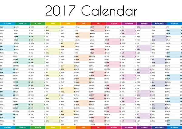 2017 r. Kalendarz - wersja angielska Obrazek Stockowy