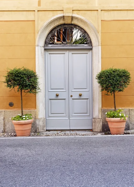 Ξύλινες πόρτες με γλάστρες Εικόνα Αρχείου