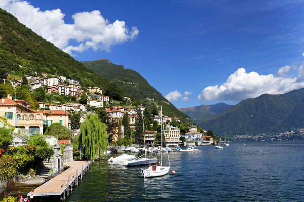 Moltrasio town, Lake Como, a lake of glacial origin in Lombardy, Italy, Europe.