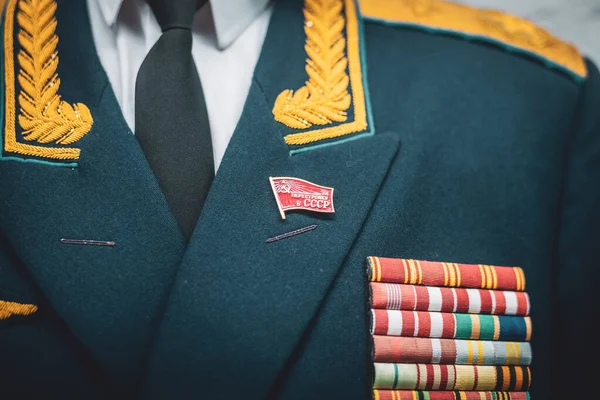 Close up of Russian Soviet Cold War soldier uniform during missile crisis — Stock Photo, Image