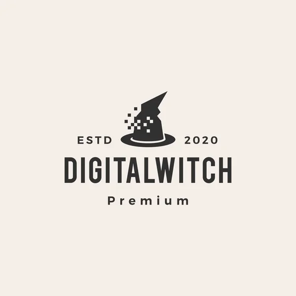 Digital Pixel Witch Hipster Vintage Logo Vector Icon Illustration — Stock Vector