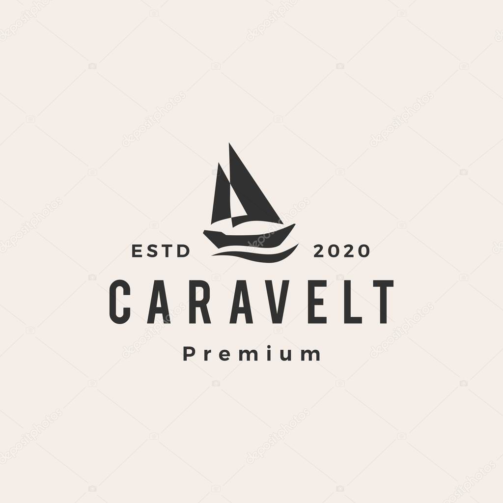 caravel boat hipster vintage logo vector icon illustration