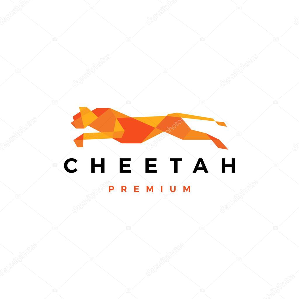 Running cheetah tech geometric logo vector icon illustration