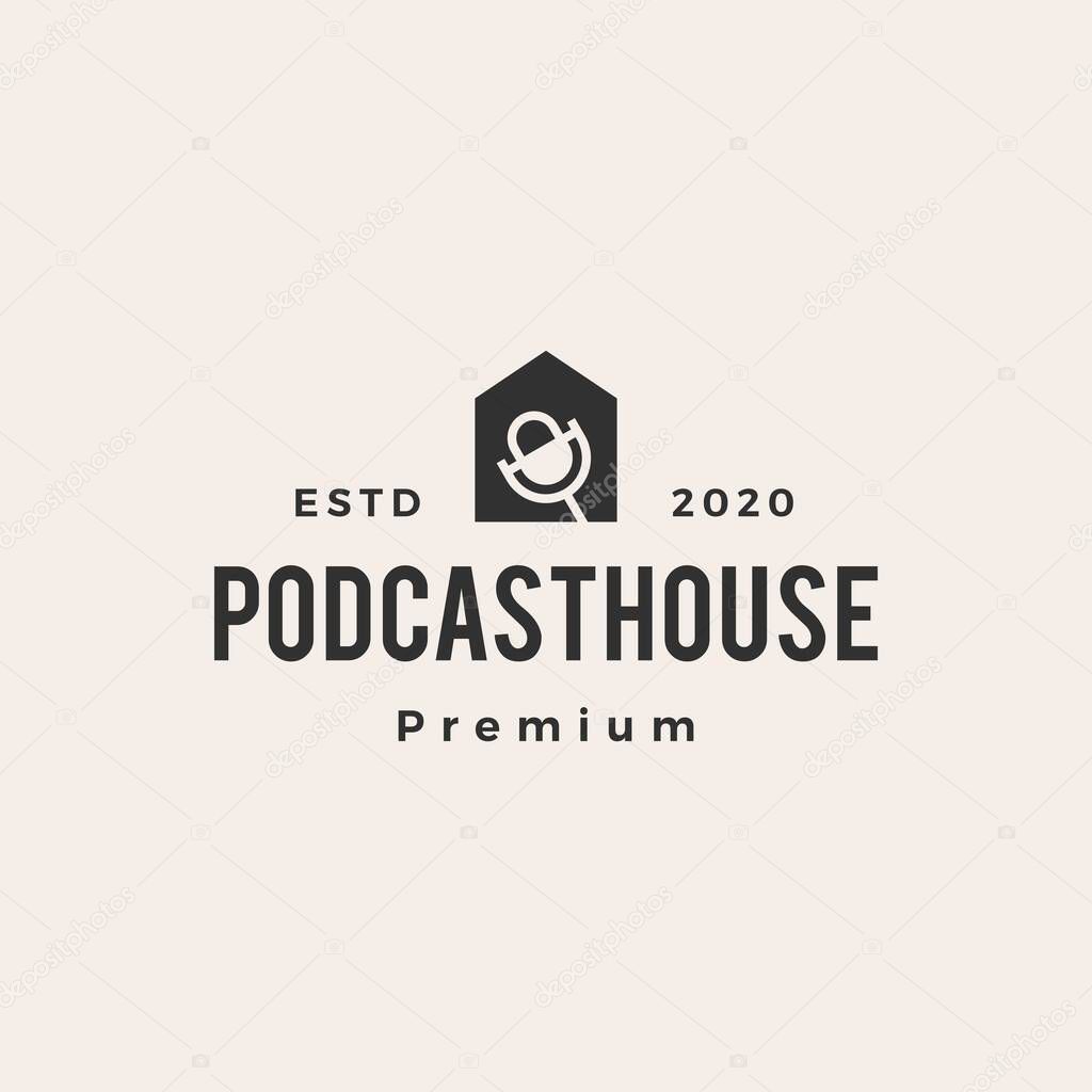 Podcast house hipster vintage logo vector icon illustration