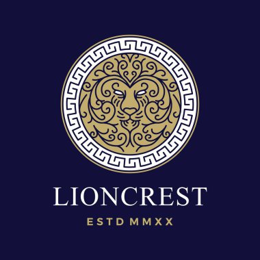 Aslan yuvarlak fok arması logo vektör simgesi illüstrasyonu