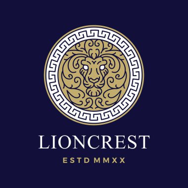 Aslan yuvarlak fok arması logo vektör simgesi illüstrasyonu