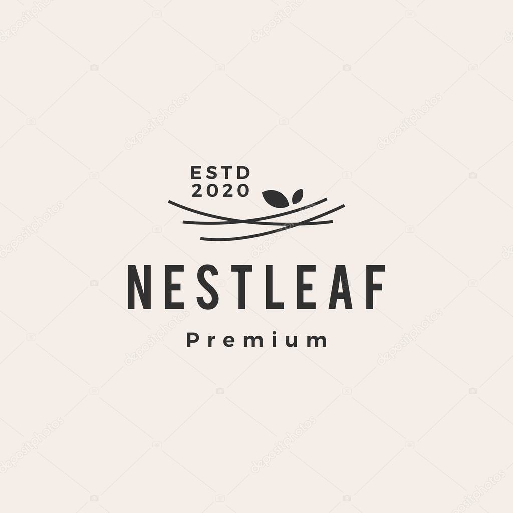 Nest leaf hipster vintage logo vector icon illustration