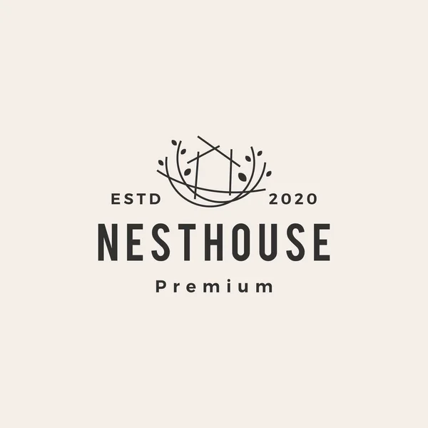 Nest Huis Hipster Vintage Logo Vector Pictogram Illustratie — Stockvector