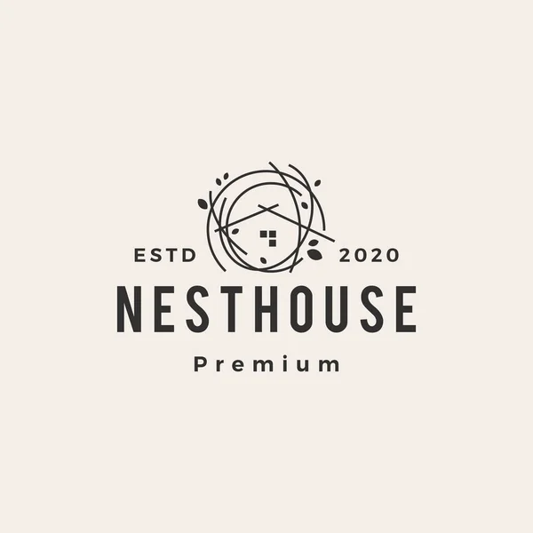 Nest Huis Hipster Vintage Logo Vector Pictogram Illustratie — Stockvector