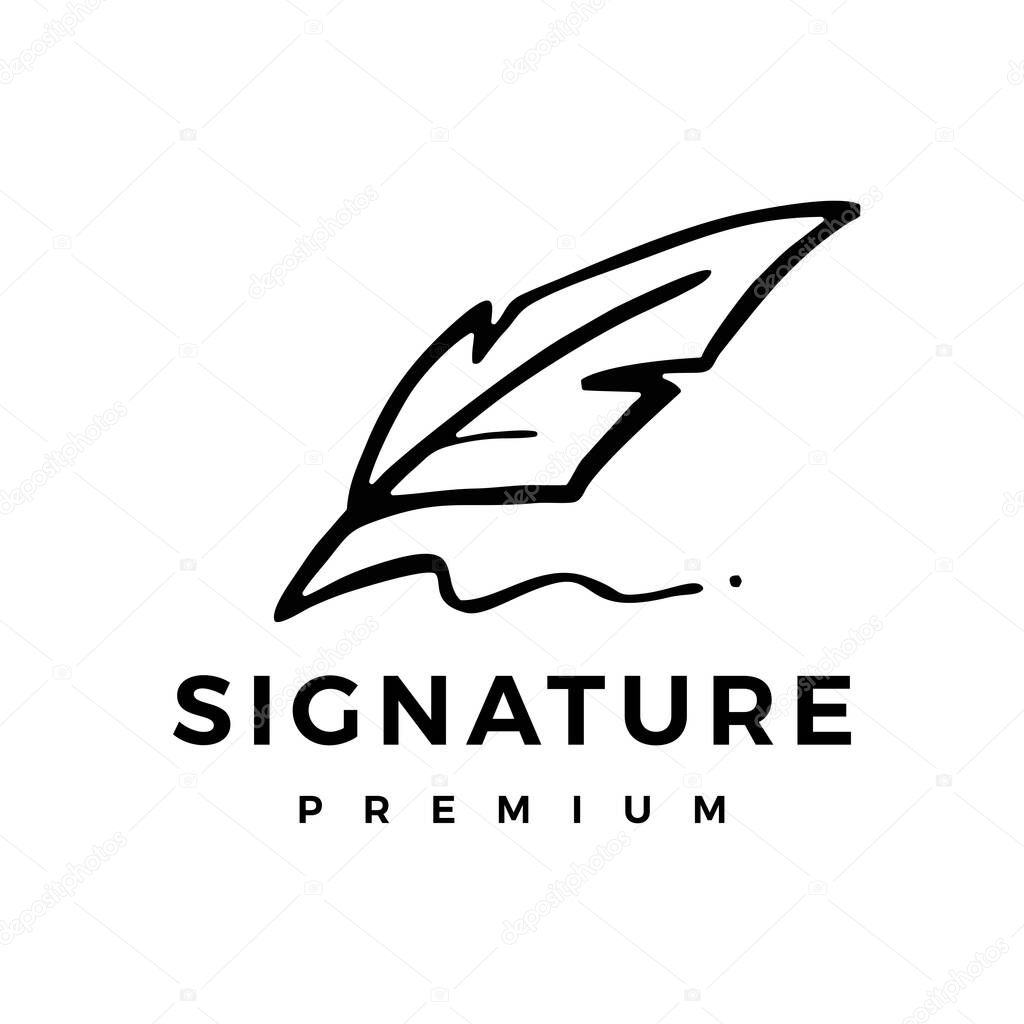 Feather pen ink signature logo vector icon illustration
