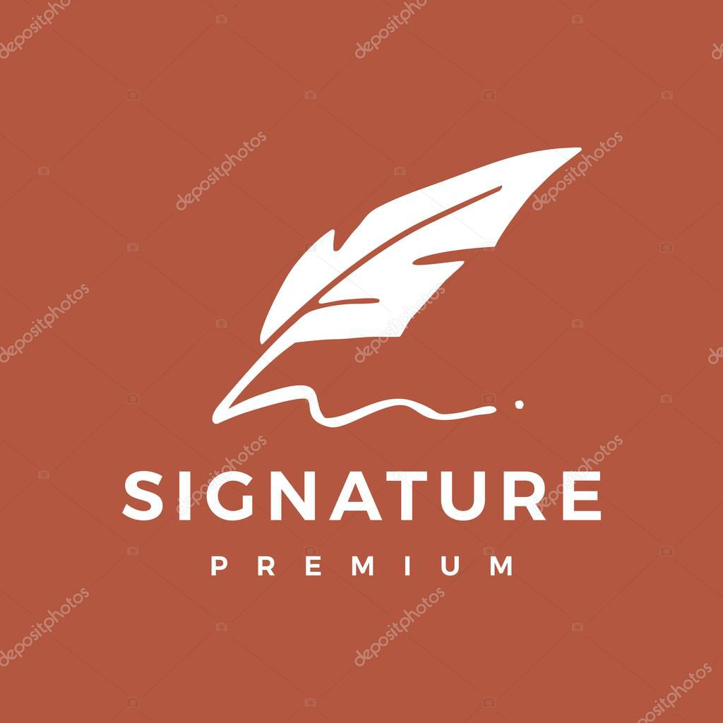 Signature feather pen logo vector icon illustration