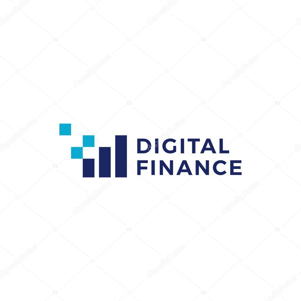 Pixel finance digital bar chart logo vector icon illustration