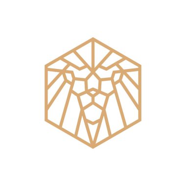 altın aslan altıgen dış hat geometrik logo vektör ikonu çizimi