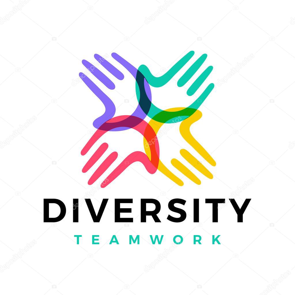 Diversity hand team work help logo vector icon illustration