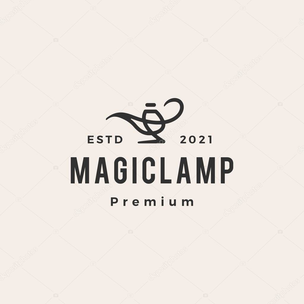 Magic lamp hipster vintage logo vector icon illustration