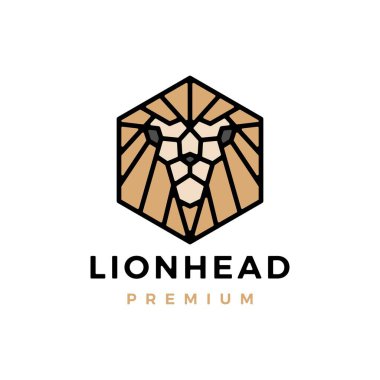 altın aslan altıgen geometrik logo vektör ikonu çizimi