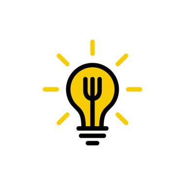 yiyecek çatalı ampul fikri akıllı logo vektör simgesi illüstrasyonu